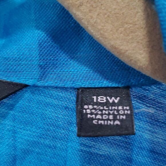 Investments Womans Blue Linen,3/4 Sleeve Button Down Shirt, Size 18W - Picture 3 of 6